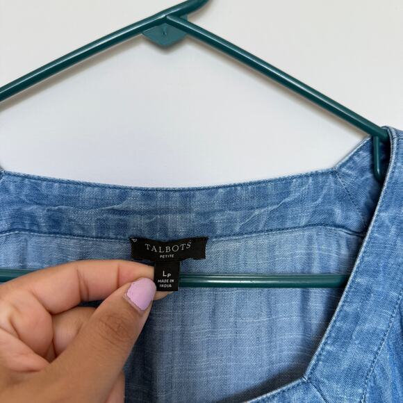Talbots Shirt Women Large Petite Chambray Button Front Square Neck Long Sleeve - Picture 3 of 6